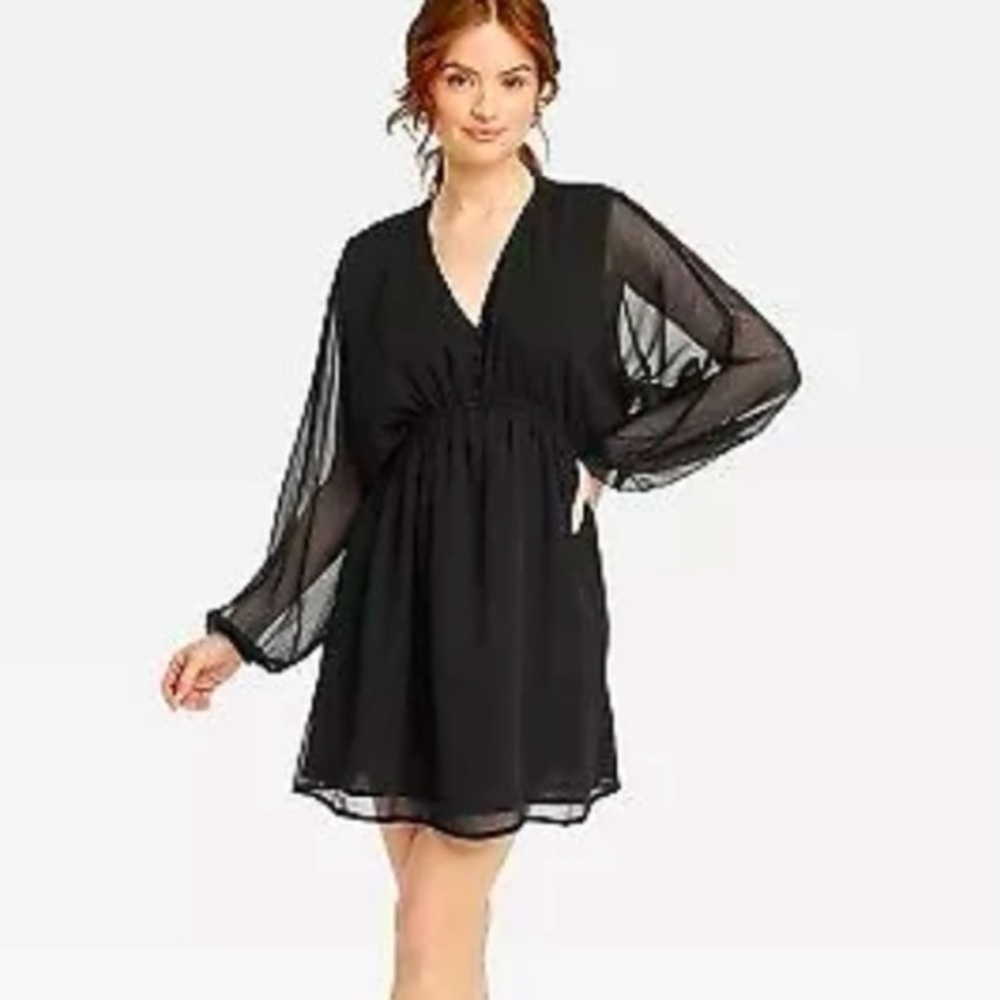 A New Day Chiffon Dress NWT Sheer Ballon Long Sleeves Side Pockets